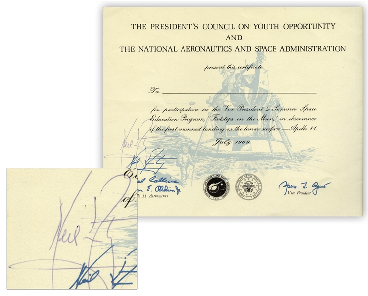 Neil Armstrong Signed Certificate for ''Footsteps on the Moon''